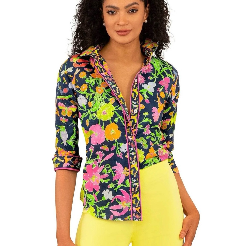 NWT Gretchen Scott Designs Navy Floral Button-Down Shirt